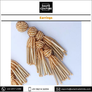 Pendientes de gota de borla de tubo dorado redondo de diseño elegante del proveedor indio, pendientes de cuentas Miyuki hechos a mano bordados a mano - Product Image 5