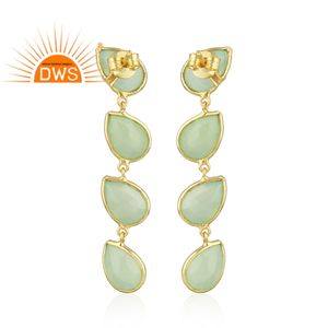 Boucles d'oreilles clous en argent 925 plaqué or, avec calcédoine préhnite naturelle, design exclusif, fournisseur de bijoux - Product Image 3