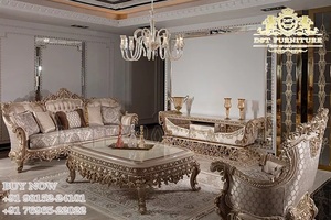 Muebles de Sala de Estar con Acabado Metálico Plateado, Muebles de Sala de Estar de Lujo con Tallados Intrincados, Juego de Muebles de Sala de Estar con Acabado Metálico, Juego de Sofás Clásico con Acabado Metálico, Reino Unido - Product Image 2
