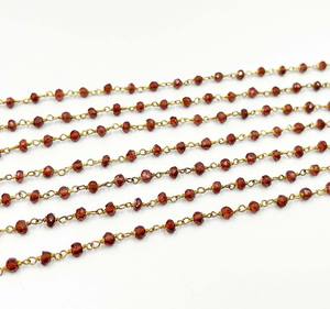 Super qualité grenat rouge gemmes cocarde à facettes argent plaqué or chapelet perles chaîne pour la fabrication de bijoux de mariage - Product Image 1