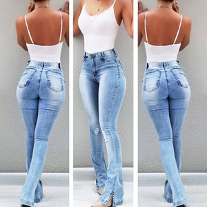 Breathable Popular Hot Selling Stretch Flared High Waist <b>Women</b> <b>Jeans</b> Washable <b>Women</b> Flared Trousers <b>Women's</b> <b>Jeans</b> - Product Image 2