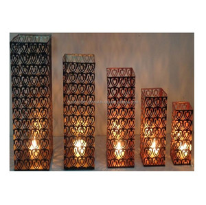 Galvanised Cut <b>Work</b> Tea <b>Light</b> Set With Heart Design Iron Votive With Black Color Powder Coating Metal Tealight Holder for Decor - Product Image 1