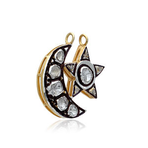 Pendentif en verfeuilles jaunes 925 en argent, pois, diamant de styliste, étoile, lune, breloque, bijoux de noël, vente en gros - Product Image 2