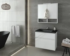Tocador de baño blanco y negro, mueble de baño moderno, suspendido, instinto 80 blanco