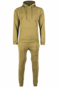 OEM Custom Newly Men's Hooded Sweatshirt Destroyed Ripped Loungewear Bottom Tracksuit - Product Image 3
