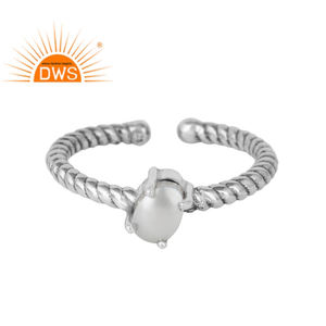 Dainty Oxidized 925 Silver Prong <b>Set</b> Size Free Ring <b>Indian</b> Pearl Jewelry Manufacturer Dainty Collection - Product Image 1