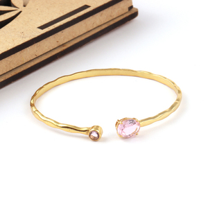 Good feedback faceted pink quartz hammer design bracelet <b>gold</b>/silver plated top selling customized adjustable <b>bangle</b> bracelet - Product Image 4