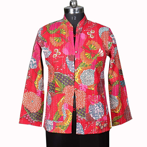 Kantha เสื้อเบลเซอร์ Kantha ผ้าห่มวินเทจสำหรับผู้หญิง,เสื้อแจ็คเก็ตโอเวอร์โค้ทผู้หญิงสไตล์พื้นเมืองเสื้อแจ็กเก็ตแขนเสื้อกลับด้านได้ - Product Image 1