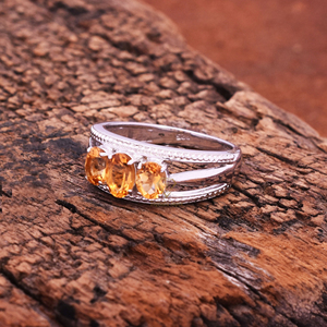 Anillo de Plata de Ley 925 de alta calidad, anillo de tres piedras preciosas de citrino Natural para bodas, fiestas, venta al por mayor - Product Image 3