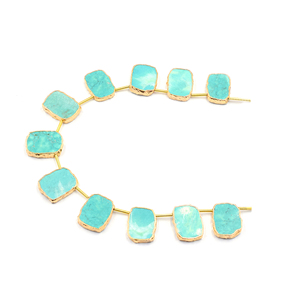 Green Howlite Rectangle Shape Side Drilled <b>Gold</b> Plated 11 Beads Strand - Product Image 4