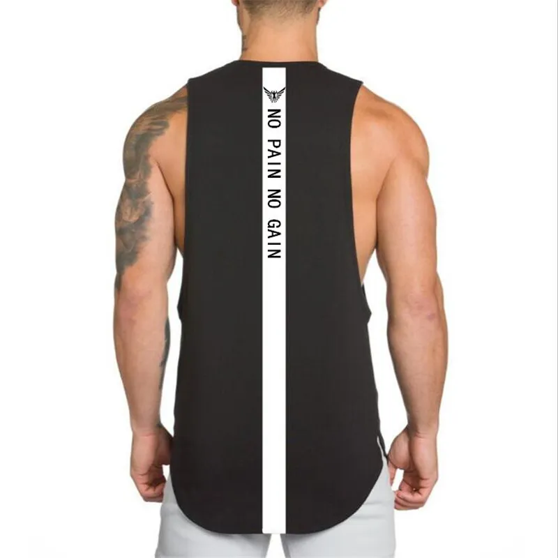 Custom OEM Summer Fashion men's black white Patchwork low cut sleeveless tank top men gym bodybuilding Clothing Fitness Vest