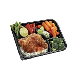 Fiambrera bento de plástico para microondas, 5 compartimentos, embalaje de alimentos seguro