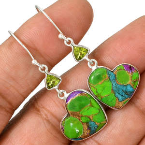 925 Sterling Silver Dangle <b>Earrings</b> Natural Copper Turquoise & <b>Peridot</b> Stone Silver <b>Earring</b> Handmade Silver <b>Earrings</b> Jewelry ODM - Product Image 5