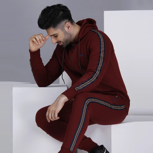 Ensemble de survêtement respirant pour homme, couleur bordeaux foncé, avec fermeture éclair, manches longues, vêtements de sport pour adultes - Product Image 2
