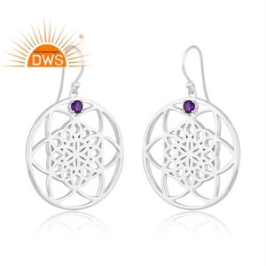 Handmade Design Natural Amethyst Gemstone Filigree Design Fine <b>Sterling</b> <b>Silver</b> <b>Dangle</b> <b>Earring</b> Jewelry For Women Gift For Her - Product Image 2