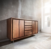 Meubles haut de gamme Design classique Live Edge Buffet en bois de manguier massif, armoire de salon, armoire de rangement avec pied en fer