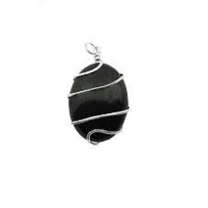 Pendentif en agate noire naturelle en gros | Collier ovale en cristal de guérison enroulé de fil pour femmes et hommes - Product Image 3