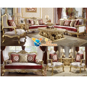 Juego de muebles de sala de estar de madera de teca moderna de oro real con sofá lujoso de oro antiguo - Product Image 1