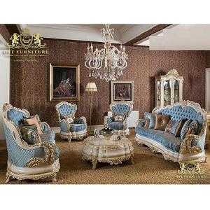 Conjunto de muebles de sala de estar real europeo moderno sofá de madera de teca hecho a mano para interiores de lujo - Product Image 1