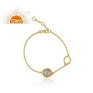 Bracelet en Agate bleue naturelle pour homme, bijou de forme ronde, plaqué or, en argent Sterling 925, offre spéciale - Product Image 2