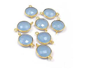 Calcedonia Azul forma redonda joyería chapada en oro doble fianza Natural Multi piedra preciosa bisel 925 bisel conector - Product Image 6