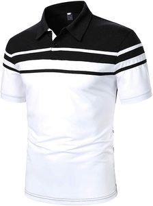 Polo de manga corta para hombre, camisa de cofre de tres rayas con costuras de Color - Product Image 4