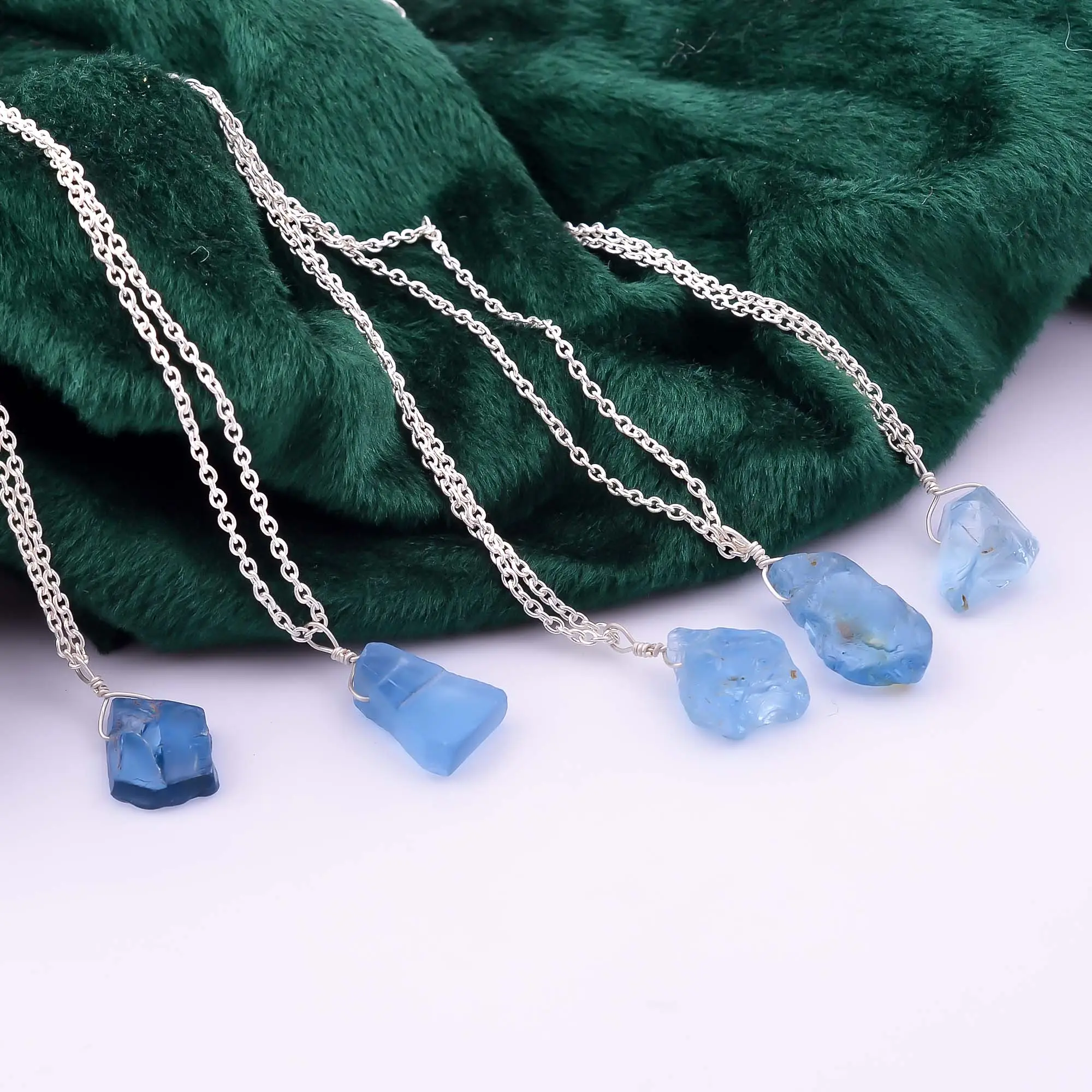 Tự Nhiên Sky Blue Topaz Bán Buôn Crystals Đá Quý 18 Inch Pendant Necklace,925 Sterling Silver Jewelry