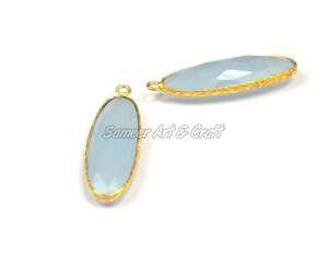 Conector de bisel de piedras preciosas de Calcedonia azul Chapado en oro de 18 quilates El mejor regalo para el Día de San Valentín y el Festival de Año Nuevo Hecho de latón - Product Image 2