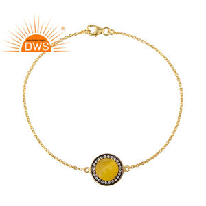 Pretty Yellow Moonstone Gemstone Bracelet Wholesale Sterling Silver 18k Gold Plated Chain Bracelet CZ Jewelry - Product Image 1