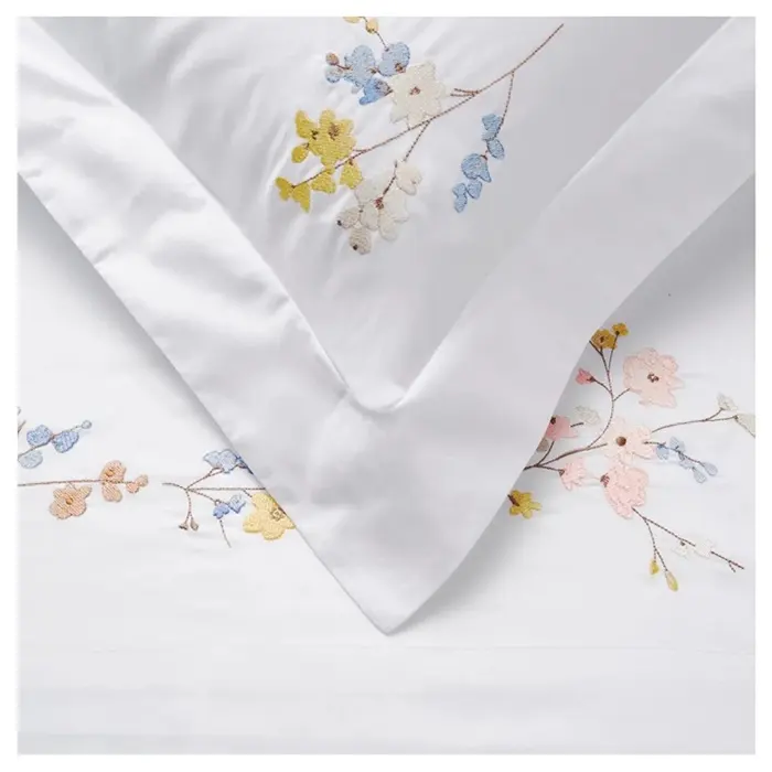 Lençol de cama bordado de alta qualidade, conjunto de cama e fronhas de algodão, branco e fronha