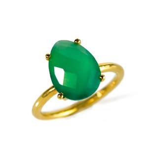 Onyx vert Tear Drop Gemstone Ring Prong Set avec Gold Vermeil Trendy Style pour la fête de fiançailles de mariage ou d'anniversaire - Product Image 1