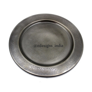 Placa de carga de Metal clásica de estilo indio, decorativa, hecha a mano, debajo de la placa, chapada en cobre, forma redondeada, la mejor bandeja de servicio - Product Image 4