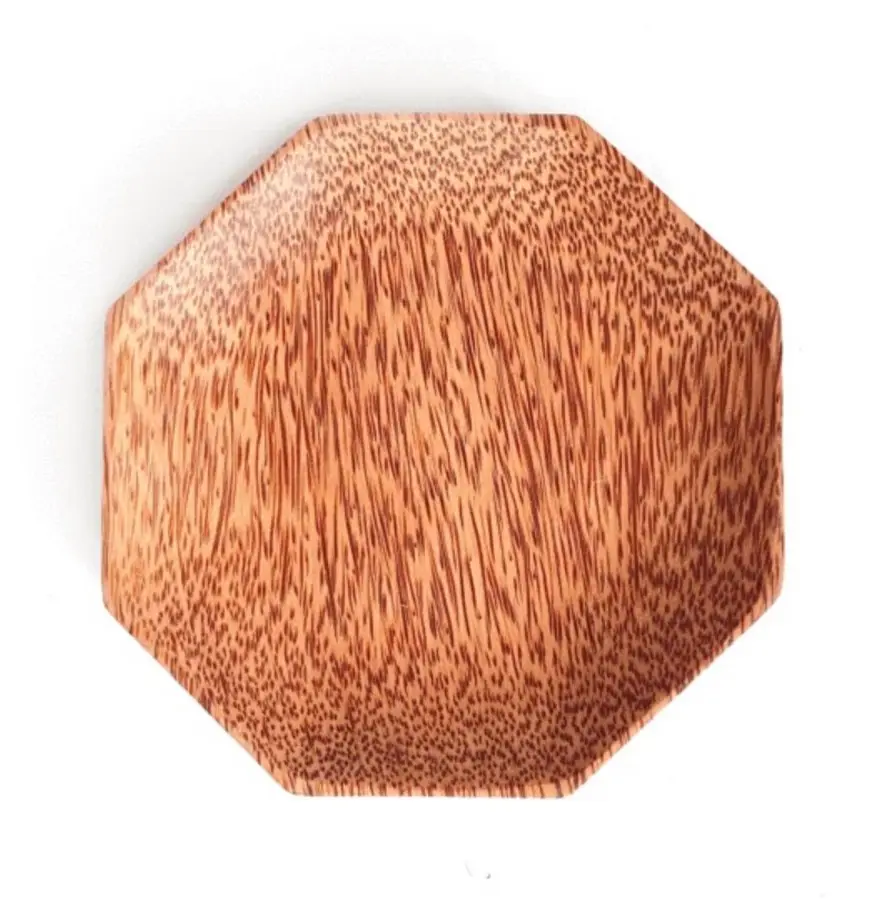 Custom shape versalite durable tableware set coconut wooden plates hexagon custom engraved logo plate