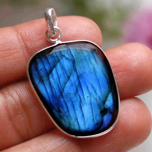 Labradorita piedra preciosa 925 plata esterlina bisel colgante collar personalizable cristal Natural Cruz bandejas colgantes encantos - Product Image 3