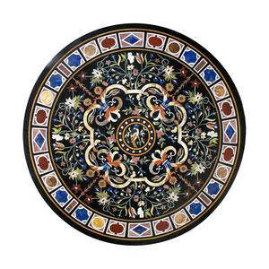 แฮนด์เมดรอบสีดำหินอ่อนที่มีสีสัน Inlay กาแฟตารางด้านบน - Product Image 1