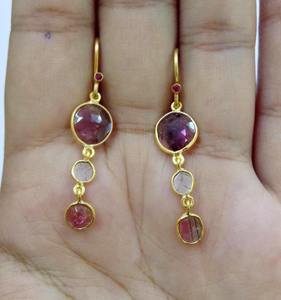 Pendientes de plata de ley 925 con diseño de sandía, pendientes de gemas de corte plano, de turmalina, varios colores - Product Image 1