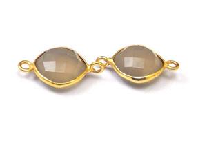 Calcédoine grise résultats de pierres précieuses forme de coussin plaqué or fabrication de bijoux connecteur de lunette à facettes fait main - Product Image 4