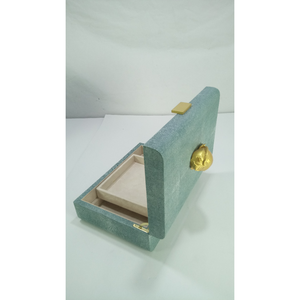 เปลือกล็อคทองเหลืองสร้างสรรค์ตกแต่งที่กำหนดเองมอสส์สีเขียว0,245X0,185X0,08 Faux Shagreen กล่องเครื่องประดับ - Product Image 4