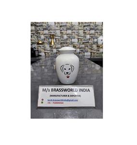 Urna de cremación de mascotas de aluminio con cara de perro pintada a mano, urna funeraria clásica para adultos de Brassworld India - Product Image 1