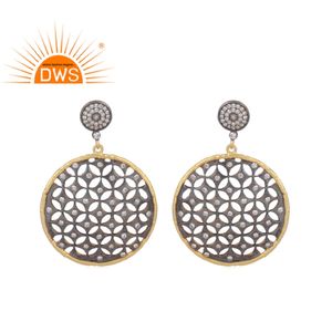 Pendientes de gota redondos de circonia blanca para mujer, aretes colgantes de plata 925 chapados en oro amarillo, joyería al por mayor - Product Image 1
