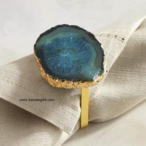 Antique Gold Plated Natural Agate Napkin Rings Semi-Precious <b>Stone</b> <b>Crafts</b> for Home Decor Wholesale Crystal Products - Product Image 3