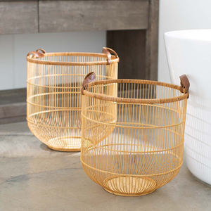 Salvtop — paniers à linge en bambou, avec poignée en cuir, design moderne, pour rangement, benne à vêtements sales, pour décorer la maison - Product Image 5