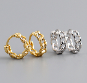 ROXI-pendientes de aro de Plata de Ley 925 para mujer, diseño sencillo clásico, con patrón de cadena - Product Image 1