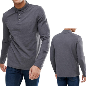 Camiseta lisa de manga larga para hombre, Polo de algodón piqué de alta calidad, 210g, venta al por mayor - Product Image 3