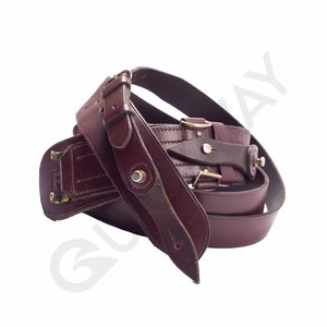 Premium Leather Cross Shoulder Strap with D Rings <b>Adjustable</b> Formal Duty Belt Style in Brown - Product Image 3