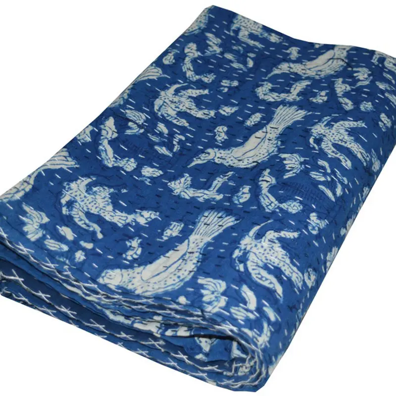 Tier Stepp Bett Verbreiten für Hotels 100% Baumwolle Bettdecke Kantha 2 Layered Quilt
