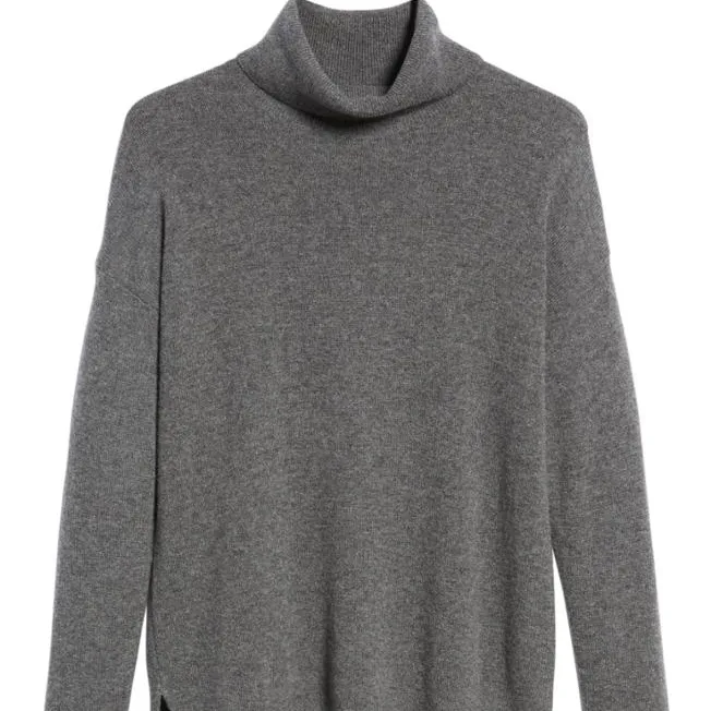 Top Plain Folded Turtleneck Pullover Oversized Cashmere Sweater Women