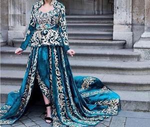 Vestido de rastro largo marroquí de diseñador elegante con trabajo bordado Zardozi pesado 2025 vestido de fiesta elegante vestido marroquí tradicional - Product Image 1