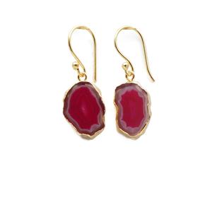 Boucles d'oreilles en tranches d'agate de style classique pour femmes faites à la main crochet de pierres précieuses naturelles avec laiton doré pour les paires de gros de fête comme cadeaux - Product Image 2
