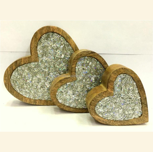 Adornos Navideños de Madera de Mango con Purpurina Plateada, Decoración Navideña Hecha a Mano de Alta Calidad, Adornos de Mesa Navideños Gruesos y Hexagonales - Product Image 1